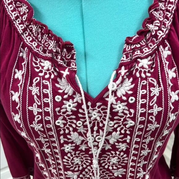 INC International Concepts Red and White Ruffled Embellished Blouse - Picture 5 of 6